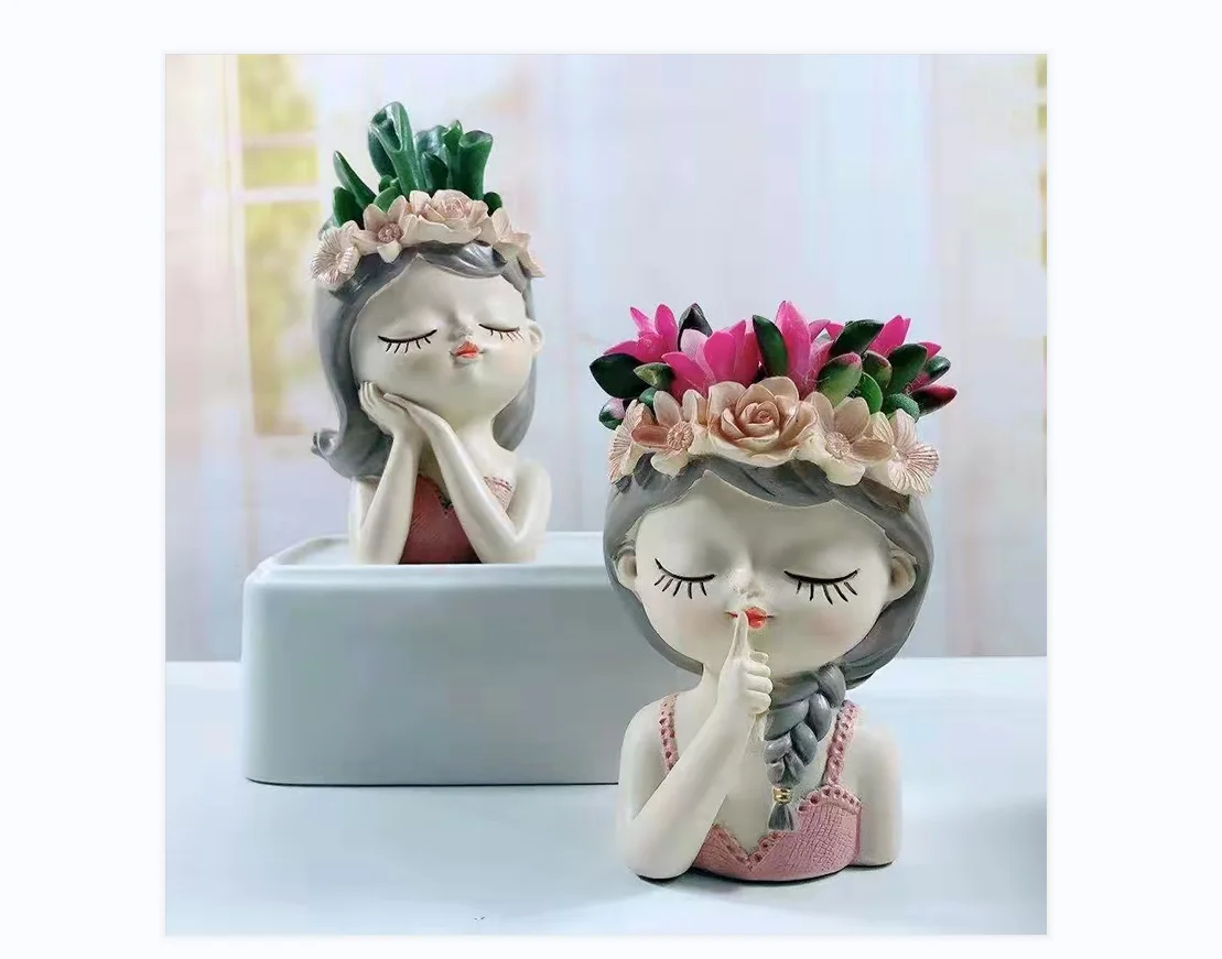 Face Flower Pot Head Planter Pot Succulent Planter Cute Resin Cactus Planter With Drainage Hole Closed Eyes