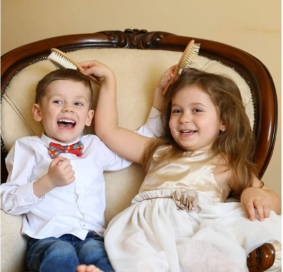 Natural Wooden Hair brush with Soft Goat Bristles Baby Hair Brush and Comb Set for Newborn