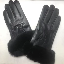 Fashion Ladies Sheep Leather Gloves Touch Screen Rex Rabbit Plush Brand Winter Warm Luxury Genuine Leather