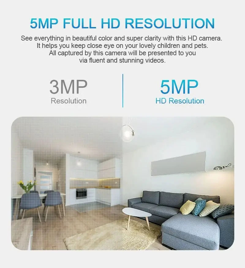 2022 Новая легкая камера 3MP / 5MP FHD Wi-Fi Умный дом CCTV полноцветное ночное видение 3 6 мм объектив