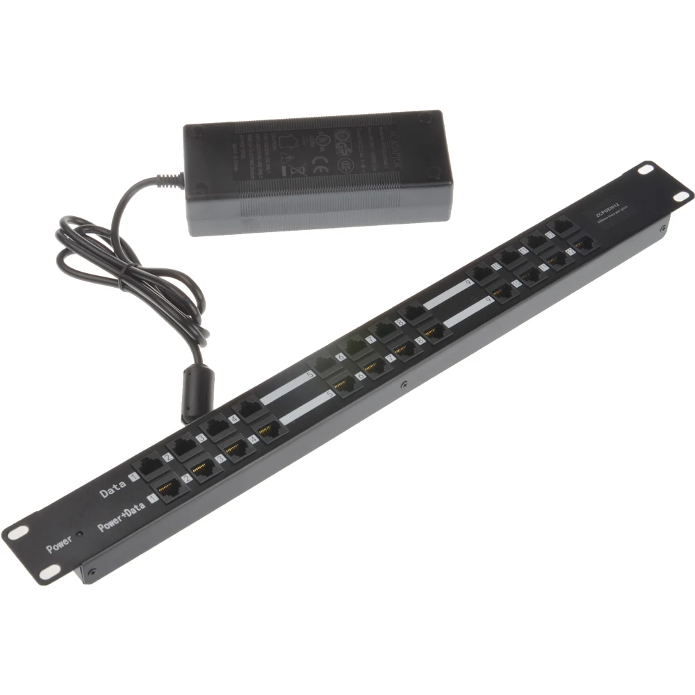 POE-12-24V120W Rack mount Passive Power PoE panel 12 port PoE Injector with 24v 120w power supply