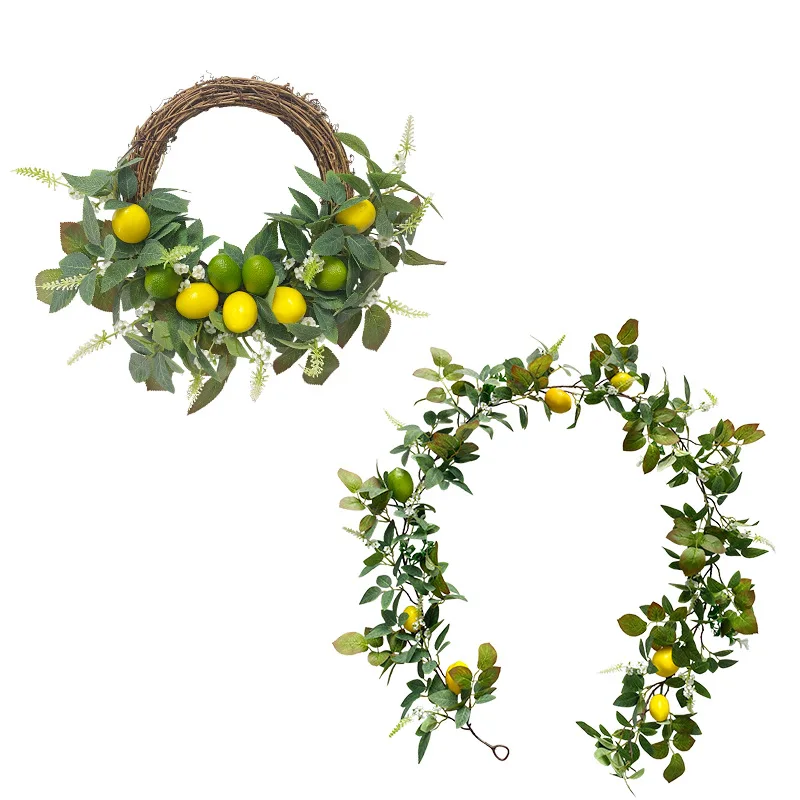 Lemon Decor Plant Spring Summer Wreath Artificial Greenery Lemon Garland with Foliage for Party Event Decoration