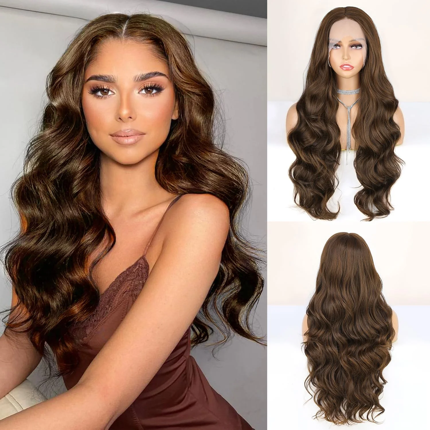 Wholesale Body Wave Synthetic Hair Ombre Colored Synthetic Wigs With Middle Part Lace Natural Hair Wigs Fiber Wigs