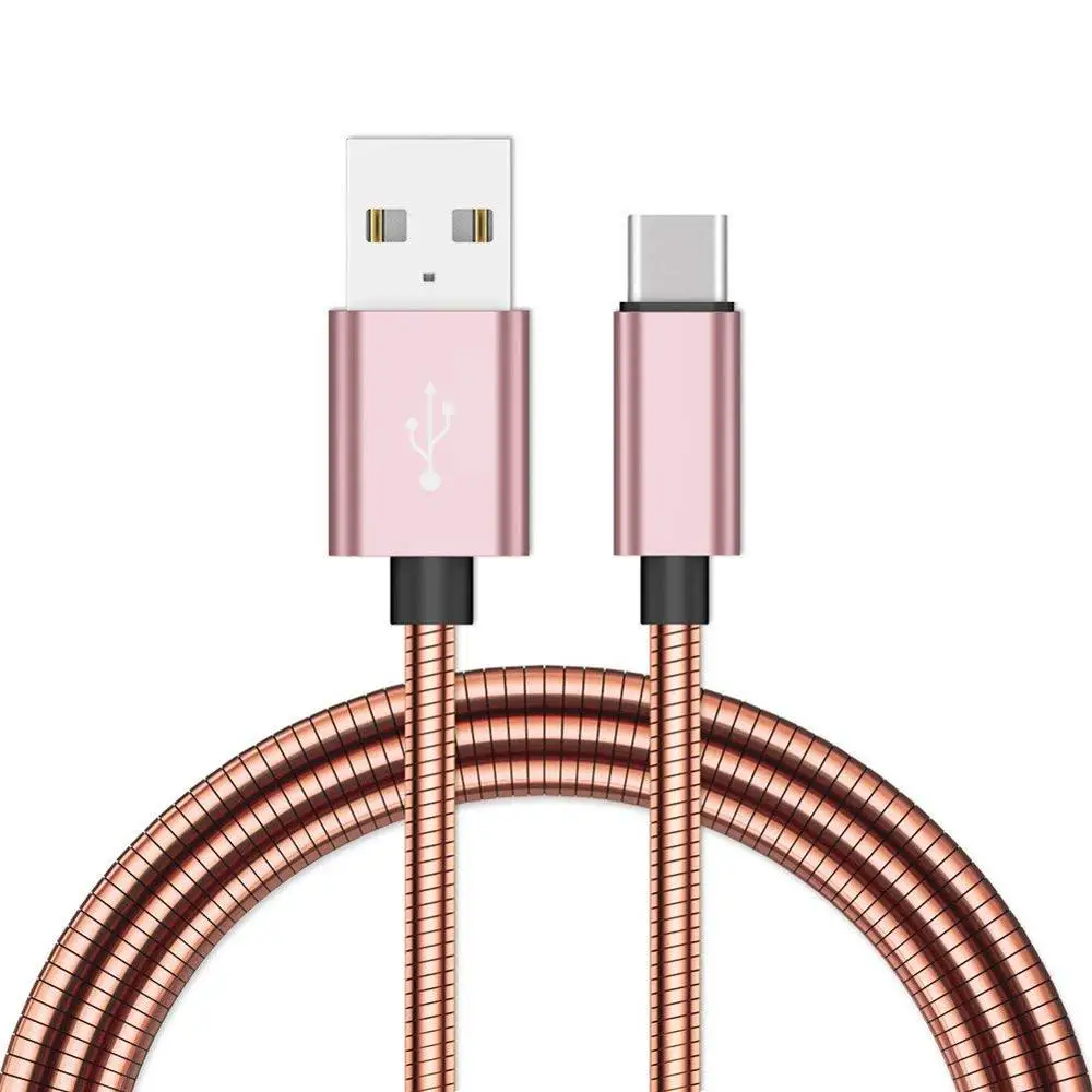 Durable Metal Braided Fast Charger Data Cable Stainless Steel Spring Aluminum Alloy Charging Cord For iPhone USB C Micro