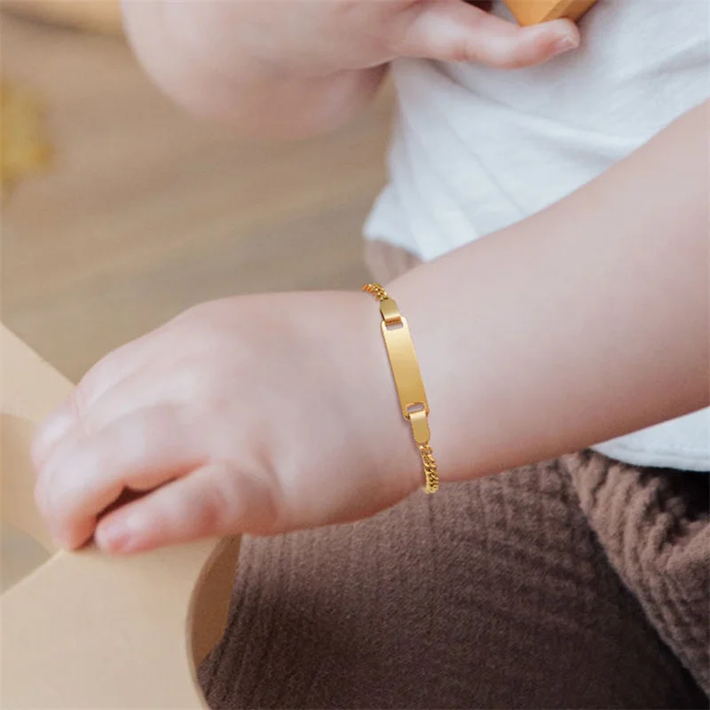 Baby Gift Personalized Customized New Born to Children First Birthday Stainless Steel Gold Engraved Baby Name Bar id Bracelet