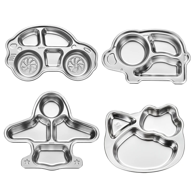 Cute Cartoon Kid Dinner Dishes Crab Rabbit Shape Baby Stainless Steel Divided Food Plate