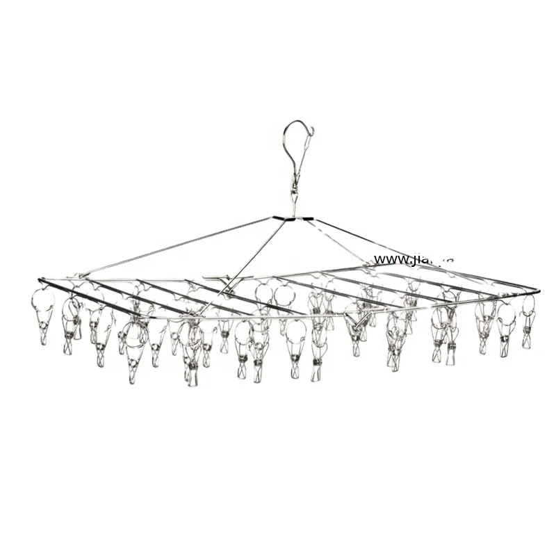 Лидер продаж, вешалка для одежды квадратной формы с 44 зажимами и складная вешалка из нержавеющей стали для носков и сушилка