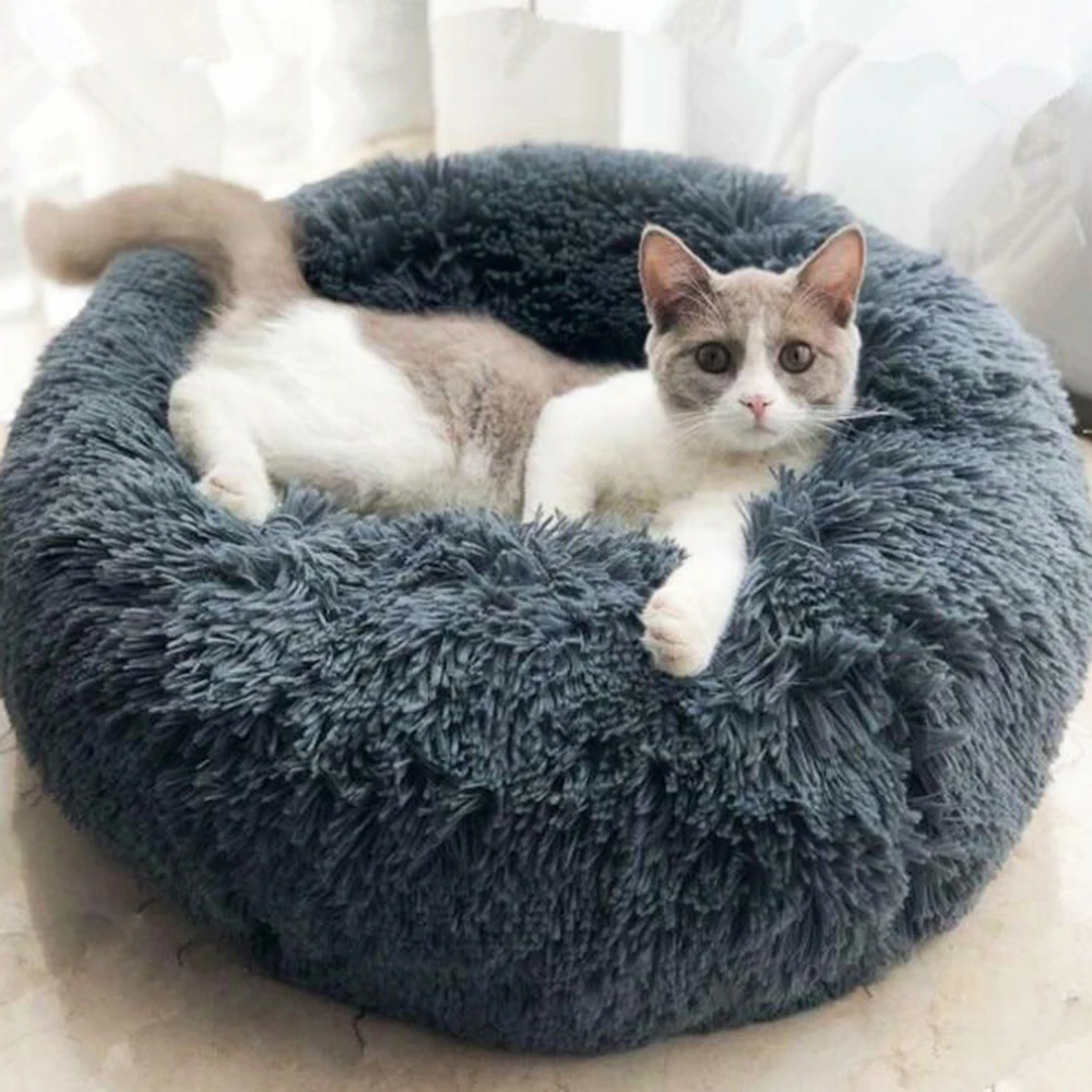 
Custom long plush warm soft round cat dog pet bed with PP Cotton 