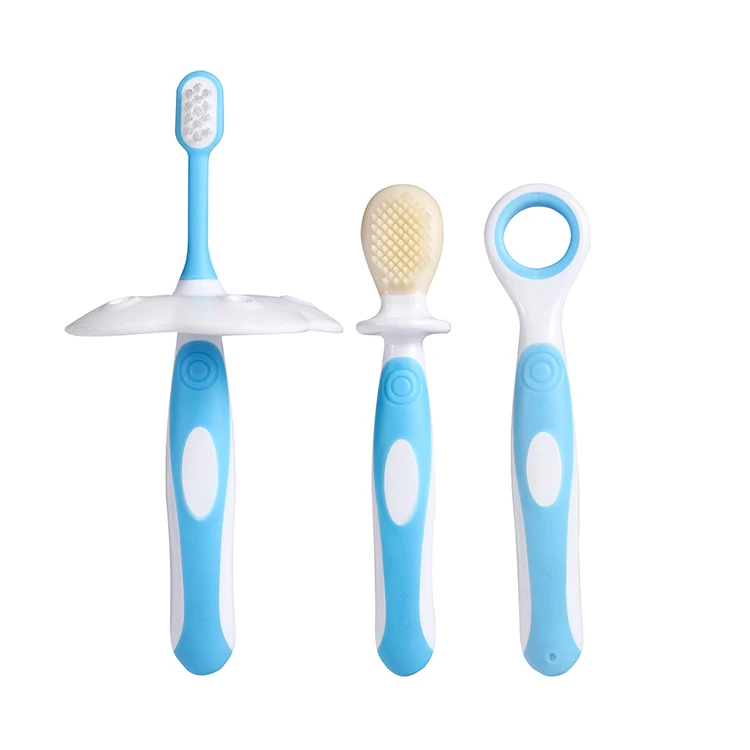 3 in1 food grade baby soft bristle training teeth soft touch baby toothbrush