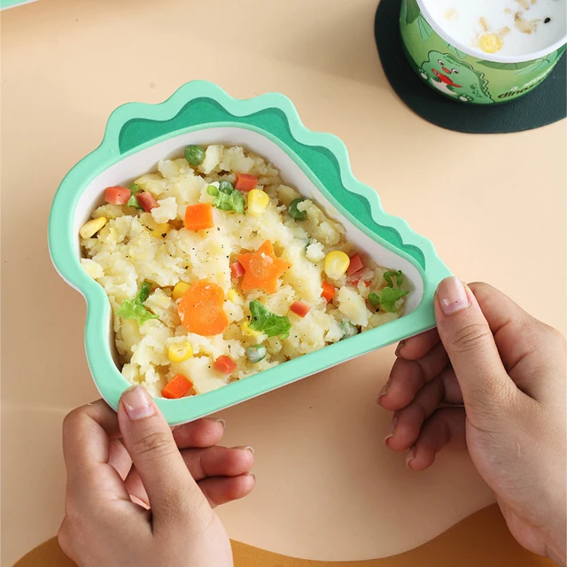 Cute Cartoon Design Kids Dinnerware Set Bamboo Fiber Baby Children Dinner Plates with Cutlery Set Factory High Quality OEM