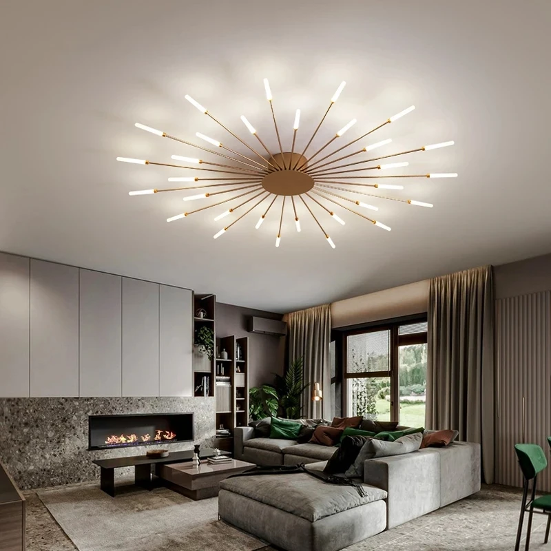 Black Gold LED Ceiling Lamp Modern Living Room Bedroom Fireworks Ceiling Chandelier Light