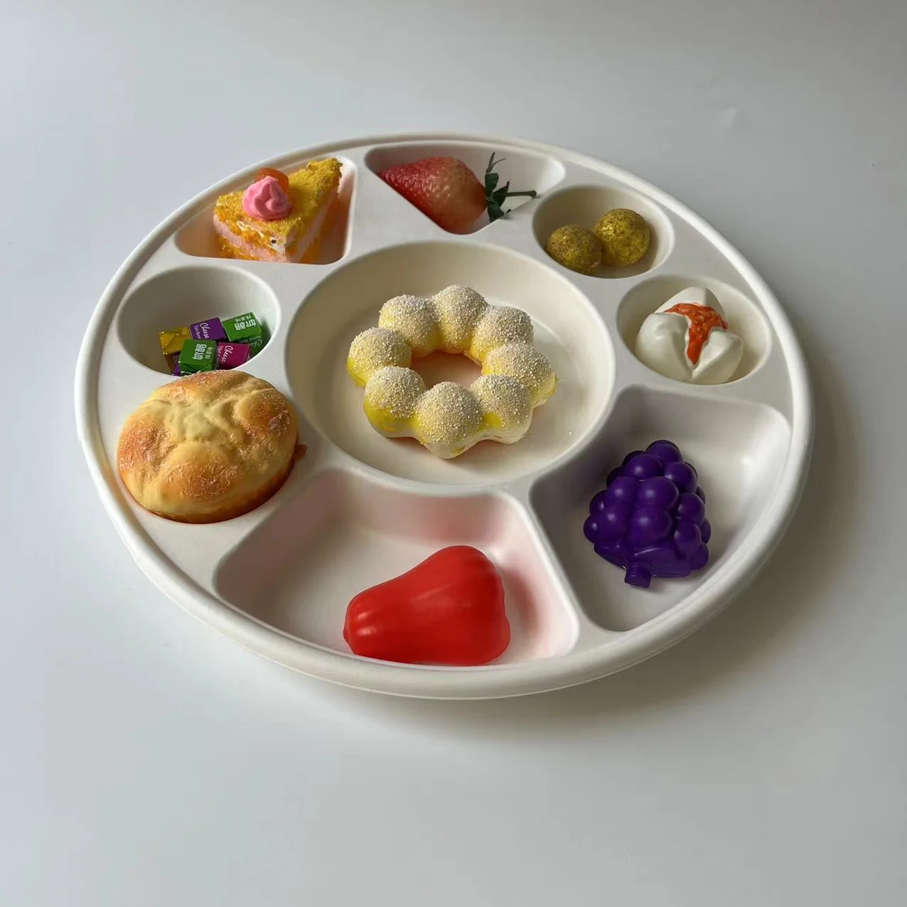 Eco Friendly Bagasse serving tray with multiple  parts 9 compartment fruit food tray