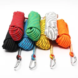 Fast delivery Outdoor Tree Climbing Rappelling Rope Fire Rescue Escape Static rock Nylon climbing rope with 2 steel hooks