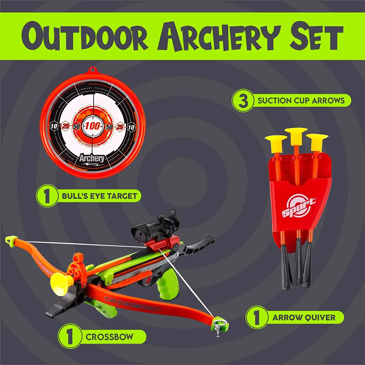 Top Rating Bow and Arrow Set Simulation Archery w/ LED Lights Suction Cup Arrows Quivers Standing Target Outdoor Toys for Kids