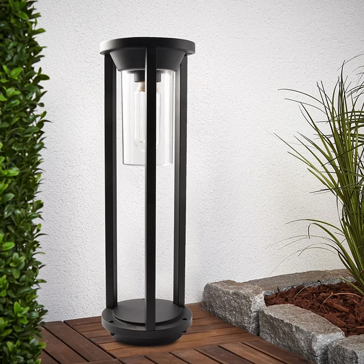 modern aluminum ip44 round pc shade outdoor landscape e27 bollard lawn light for garden