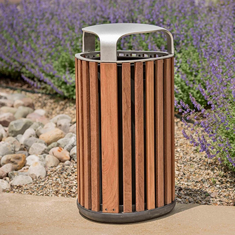 Litter Bins Manufactures wood & steel outdoor trash can lobby dustbin waste garbage bin for street