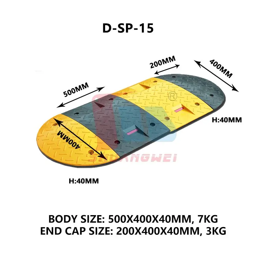 Removable Short Speed Hump Temporary Traffic Yellow And Black Car Heavy Duty Rubber Speed Hump For Safety