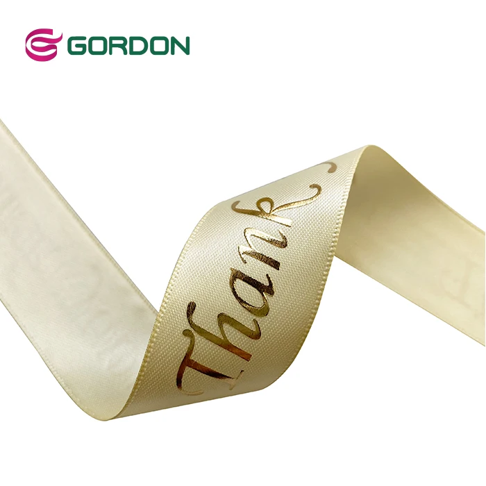 Gordon Ribbons Chocolate Ribbons Printed 3D Logo Thank You Custom Gold Logo Ribbons For Birthday Party Decoration