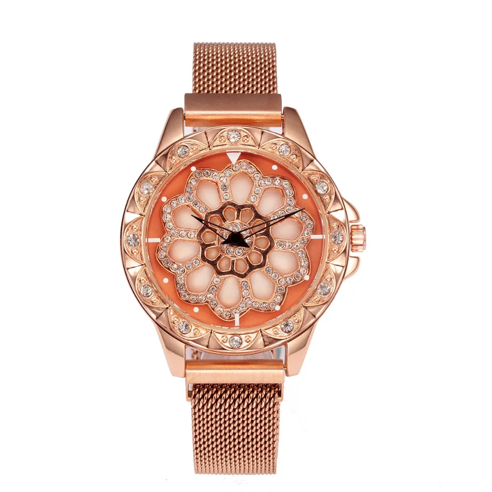 
Women Watch Mesh Magnet 360 Degree Rotating Dial Ladies Watch Luxury Fashion Diamond Quartz Watch for Women Clock Relogio Femino 