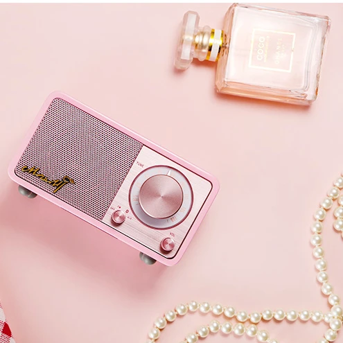 Vofull Pocket Pink Desktop Radio Active Antenna Portable Radio AM / FM Receiver Internet Radio