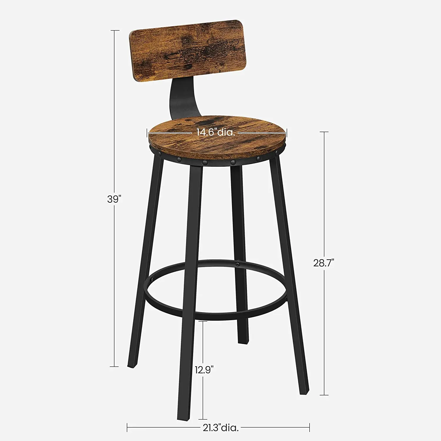 Industrial Kitchen Stools Rustic Brown and Black Tall Bar Stools Set of 2 Bar Chairs