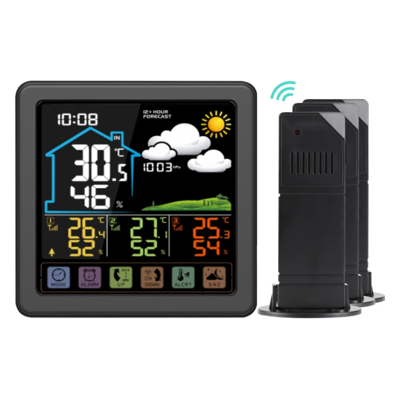 Rohs Wireless Observation Desktop Simple Color Hygrometer Indoor Outdoor Weather Forecast Station Temperature Humidity Clock