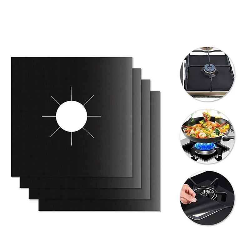 4 Pcs/set PTFE Stove Burner Cover Non-stick Reusable Gas Stovetop Burner Liner Protector Heat Resistant Gas Range Protector