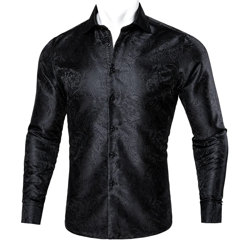 Fashion Men Shirts Silk Paisley Flower Long Sleeve Dress Shirt for Business Party Woven Silk Casual Designer