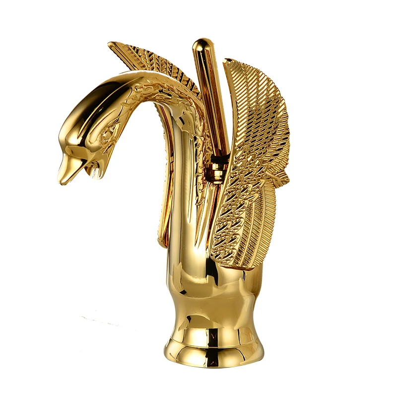 KD-43GF-2 Royal Hotel Bathroom Accessories Products Shiny Golden Swan Shape Tap for Water Popular One Hole Brass Water Faucet