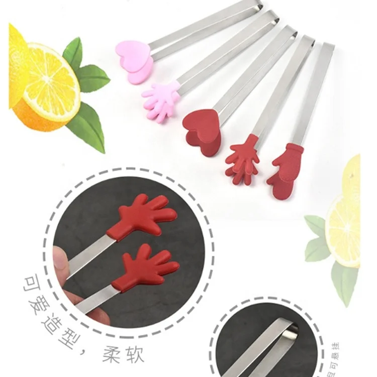Wholesale Silicone Mini Tongs Hand Shape Food Tongs Colorful Small Kids Tongs for Serving Food Ice Cub fruits Sugar Barbecue