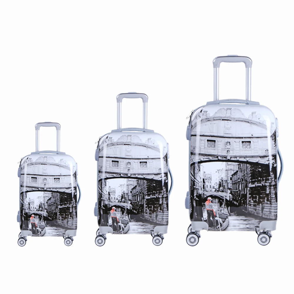 
New Arrival PC material travel trolley luggage sets carry-on bag suitcase with beautiful pattern 