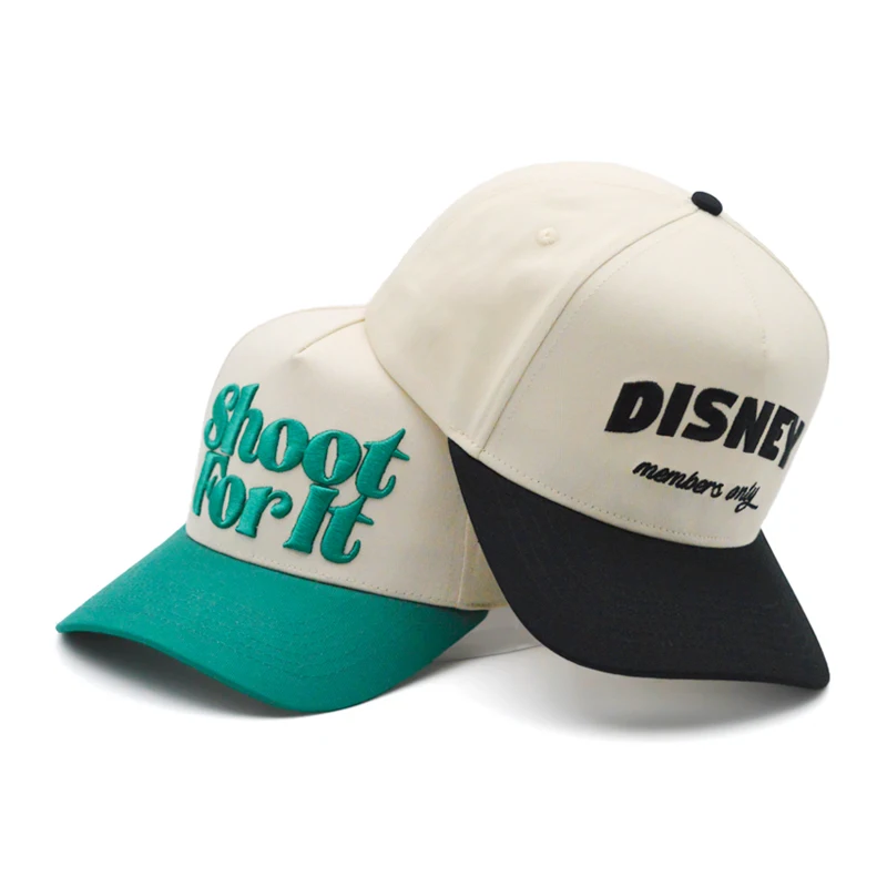 Custom Ball Cap Embroidery 5 Panel Running Two-tone Dad Cap Adjustable Black A Frame Shape Hat