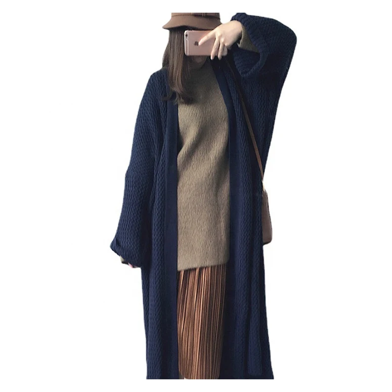 Autumn And Winter Loose Long Knitted Cardigan Lazy Wind Over The Knee Thick Line Fat Mm Large Size Sweater Coat Women Thick