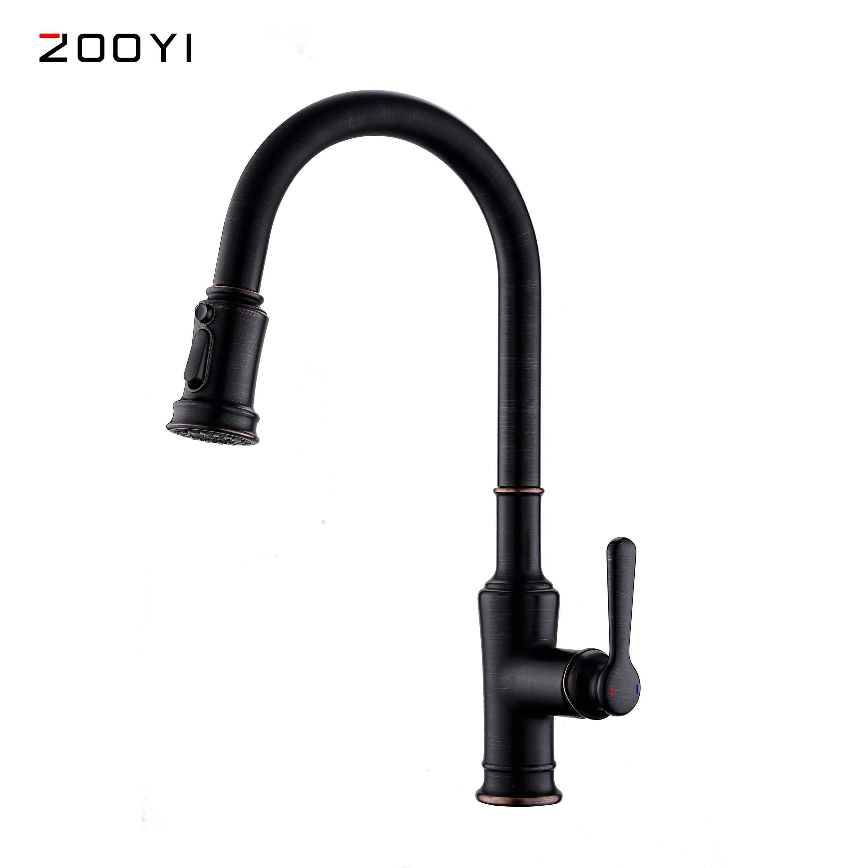 ZOOYI Designed Pull out kitchen faucet  brushed hot and cold mixed faucet with professional manufacture