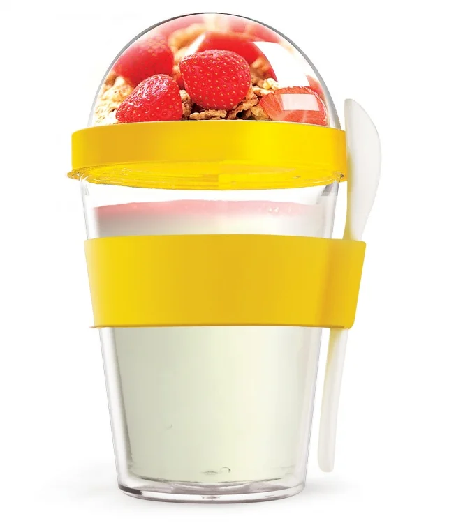 
Double Wall Salad Cup With Spoon Portable Yogurt Cereal Breakfast To-Go Container with Dome Lid and spoon 