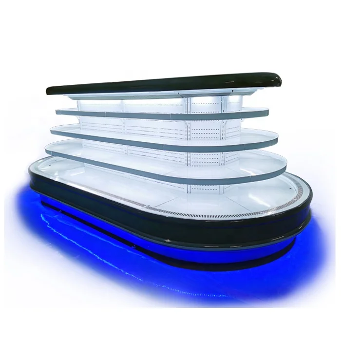 High Quality Soft Drink Display Supermarket Fruit Vegetables Multideck Open Freezer Rounding Island Refrigerator