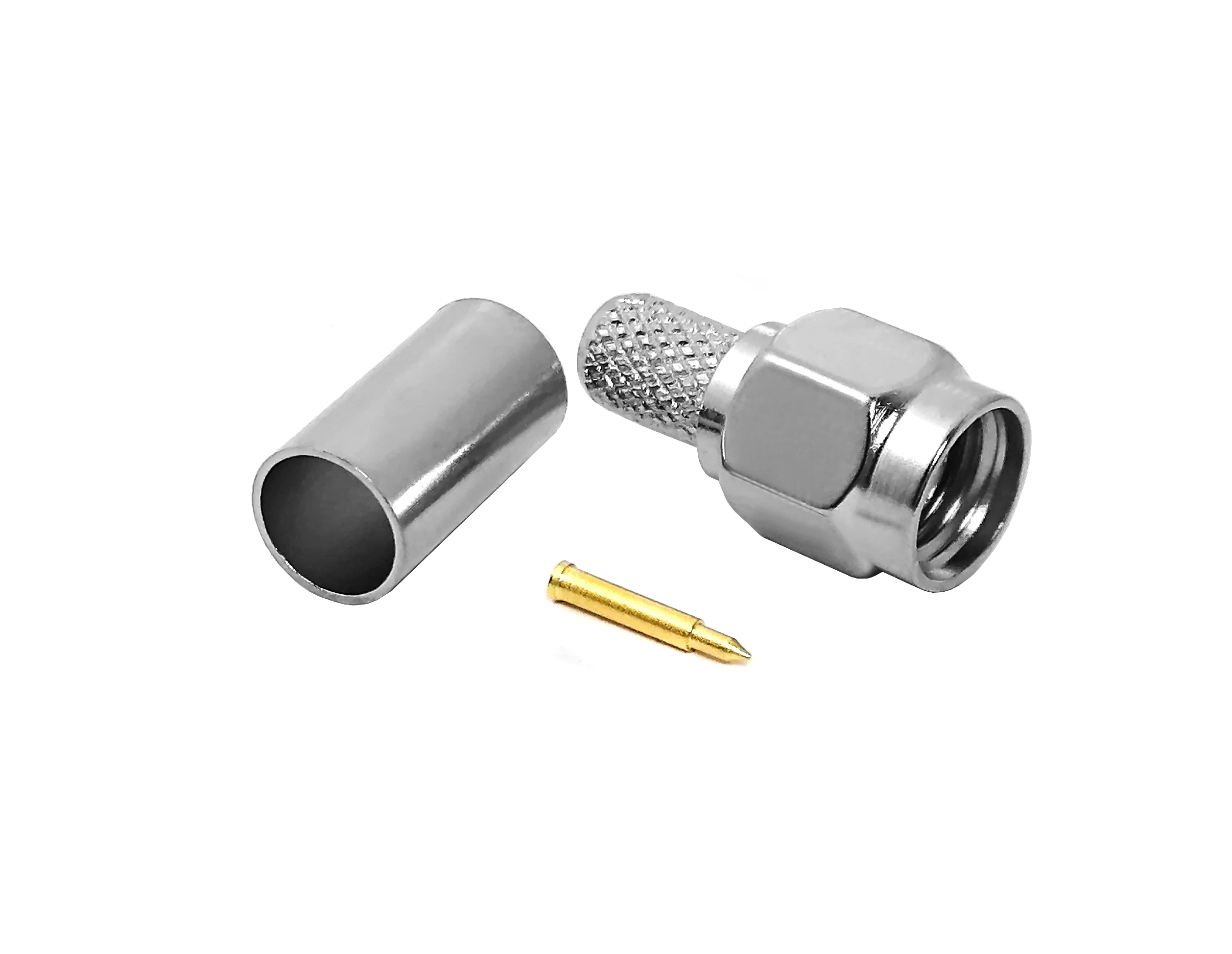 SMA Male (Plug) Connector For RG58  RG141 RG303 LMR-195  0.195 inch Cable  Crimp  Solder nickel plated brass Body