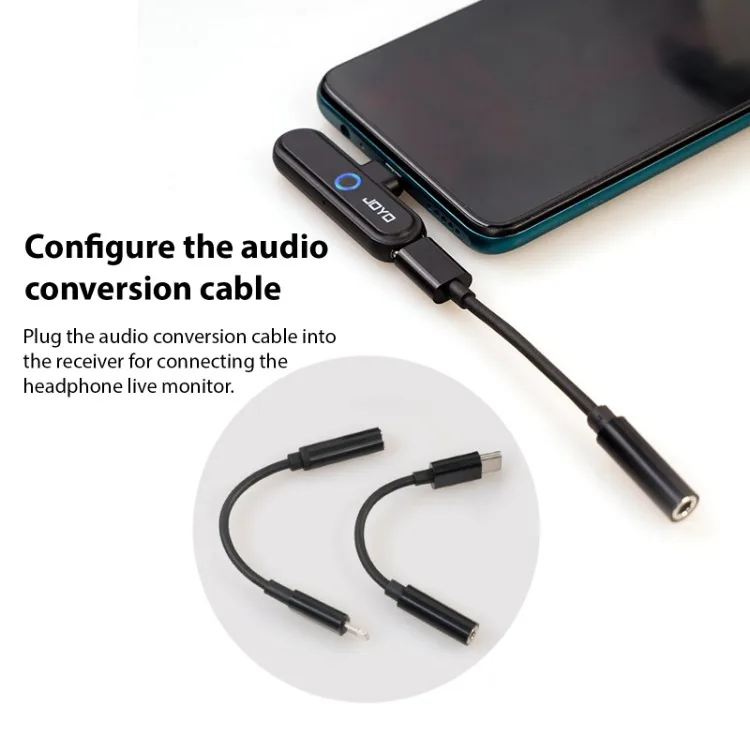 JOYO Wireless Audio Interface Transmitter Receiver Set Two Interface for Cellphone Live Streaming Internal Recording Sound Card