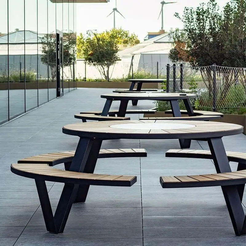 Outdoor Patio Hotel Restaurant Dining Plastic Wood Table And Chairs Modern Park Picnic Wooden Table With Bench