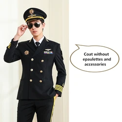 Navy Blue Double Breasted Airline Flight Attendant Aviator Pilot Jacket Suits Airline Pilot Uniforms
