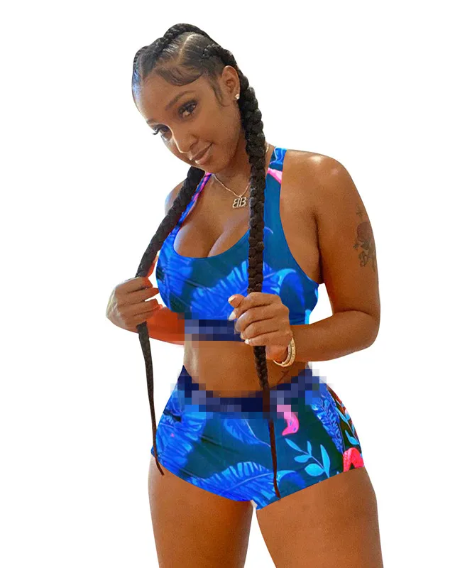 Summer 2021 Print Biker Shorts And Crop Top Fitness & Yoga Ethika Women Set