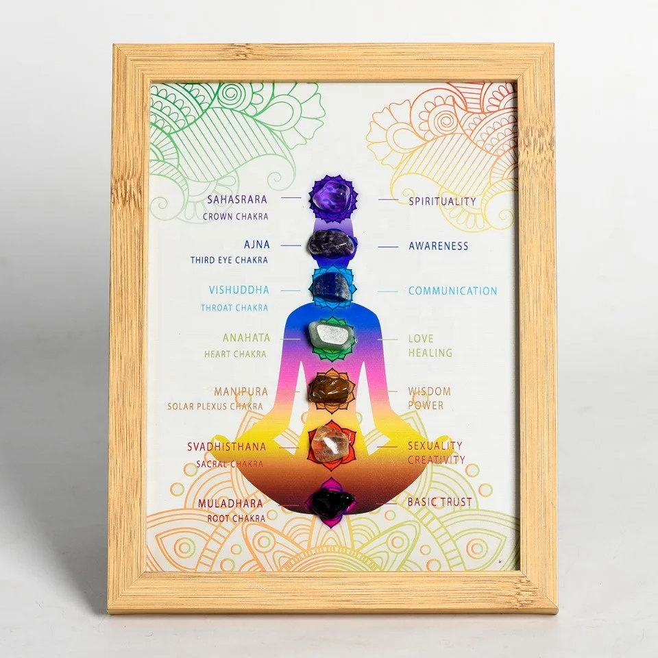 Wholesale natural picture frame crystal crafts chakra tumbled stone gemstone photo frame