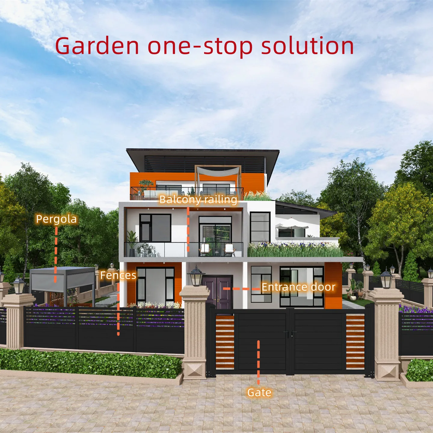 JHR Eco Friendly Powder Coating Black Garden House Fencing Design For Indoor