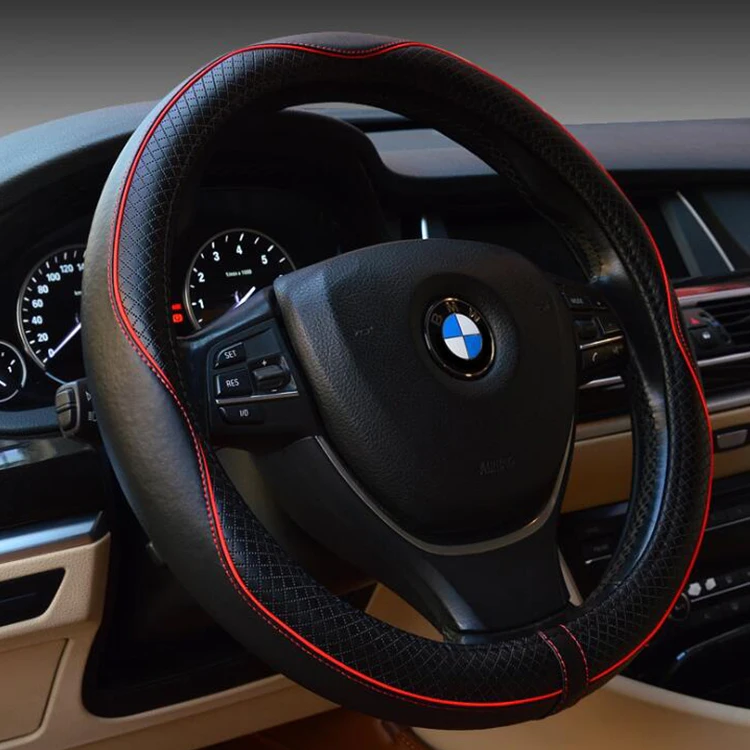 
Wholesale Universal Size Solid Color Car Steering Wheel Cover Genuine Leather 