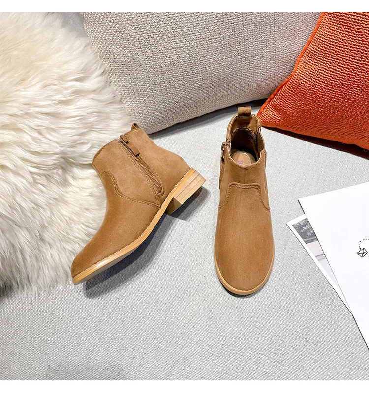 Suede PU leather zip up round toe kids boots Velvet lining kids martin boots chelsea boots for big girls with size 30-37