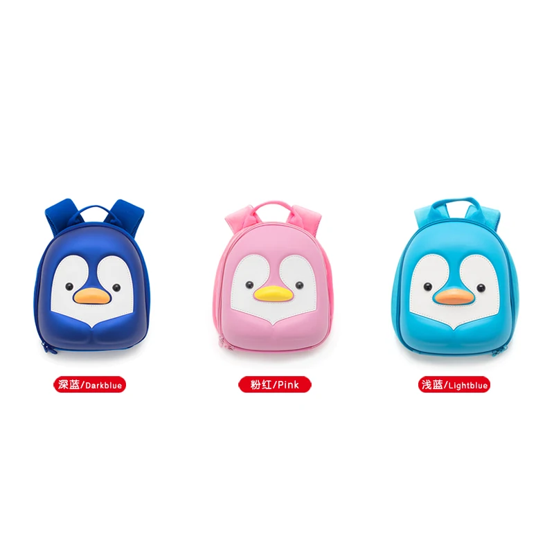 Supercute EVA 3D Hard Shell Penguin-Print School Backpack for Kids and Toddlers with Safety Harness