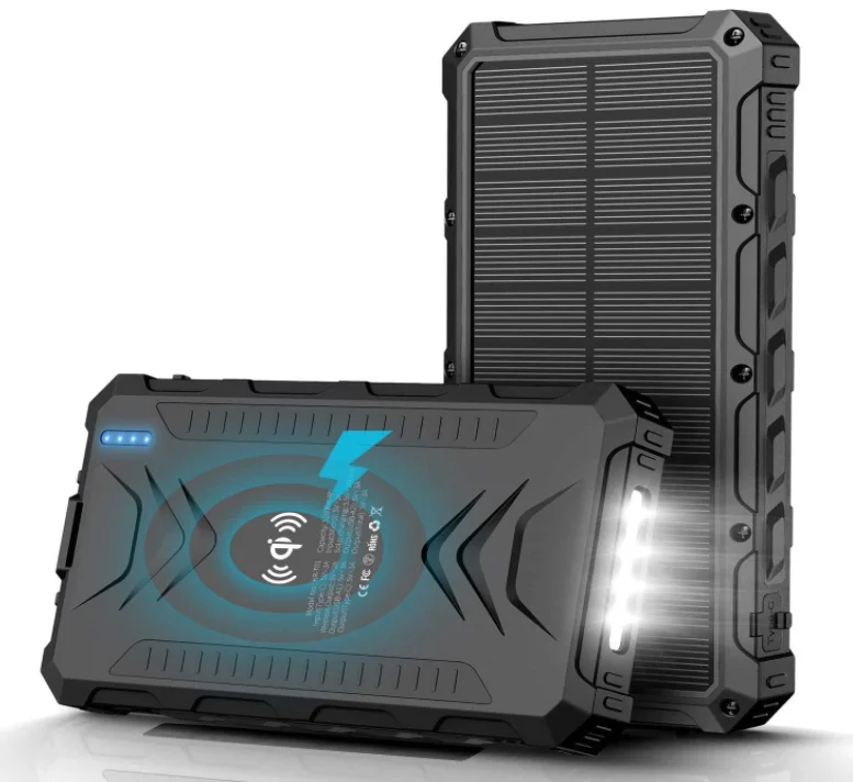 Outdoor Camping Portable 30000mAh Qi Wireless Charging Powerbank LED Emergency Fast External Battery Solar Battery Power Bank