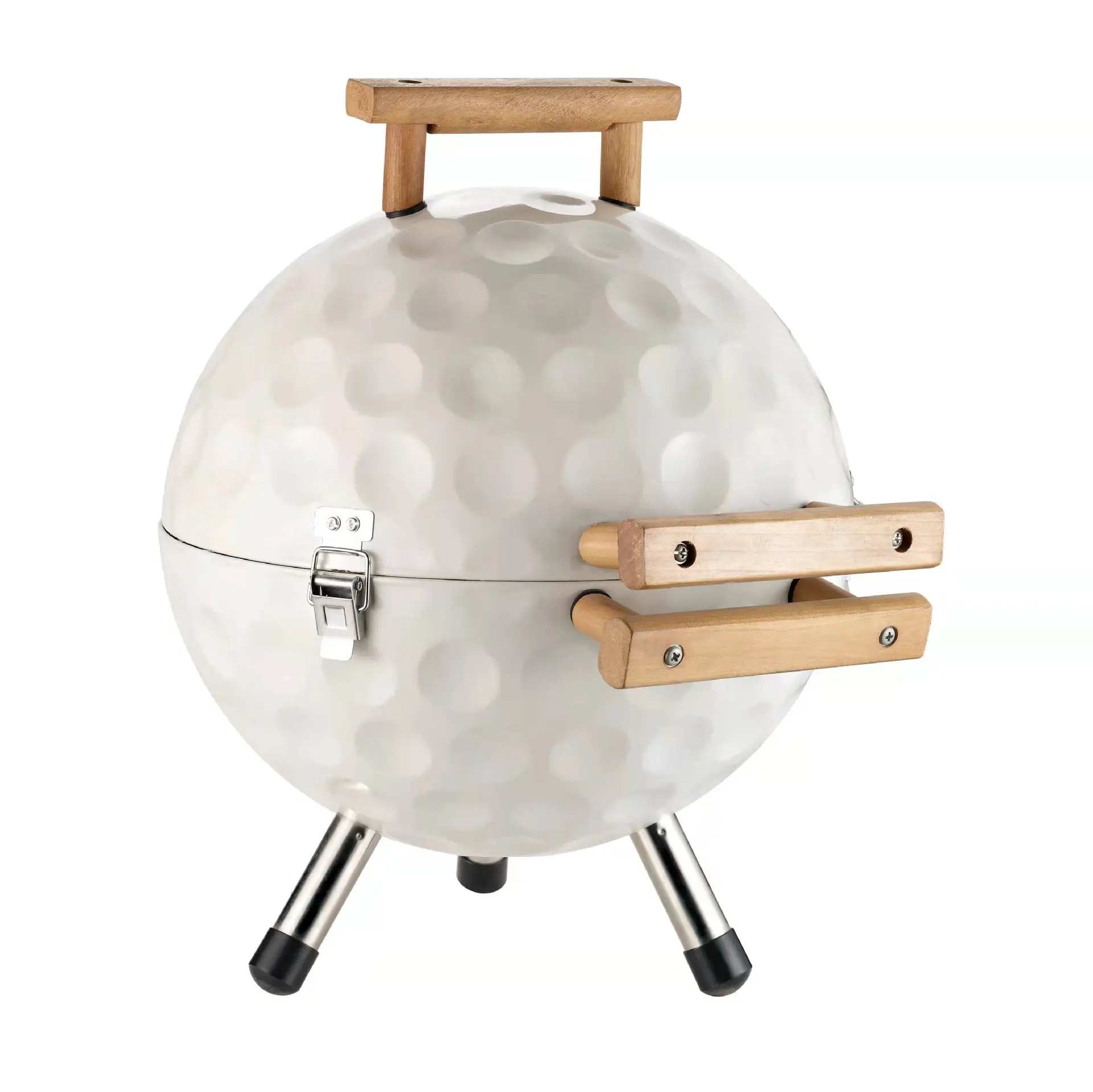 HQCG-25 Hot selling White 14inch Golf Charcoal Grill with Wooden Handle Outdoor Table Round Bbq Grill