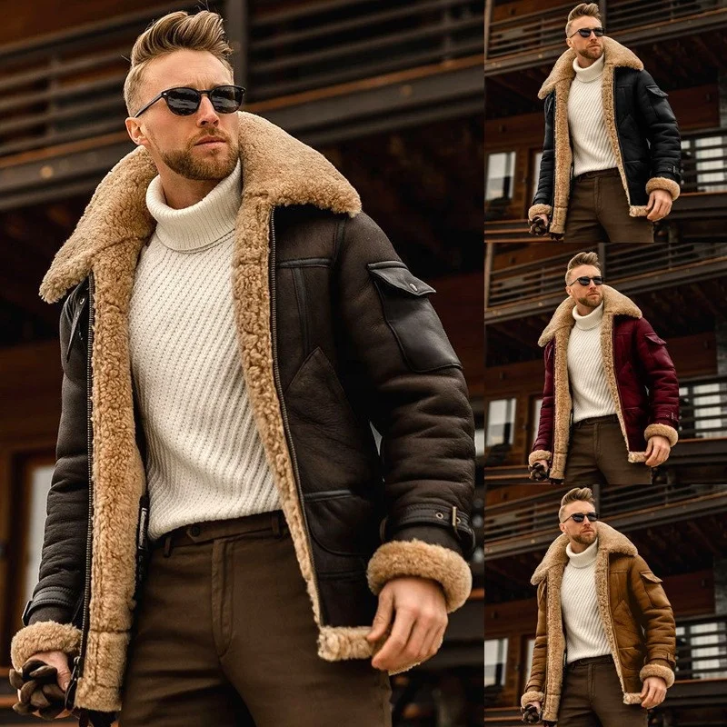 Winter Warm Mens Vestes Pour Hommes Fauwatchther Plus Size Bomber Fur Coat Jackets Heavyweightbelt Watchther Men Jacket Knitted