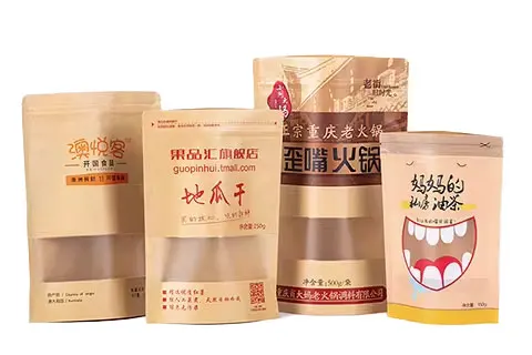 Biodegradable Doypack Zip lock Brown White Kraft Craft Paper Standing Up Pouches Food Packaging Zipper Bags With Window